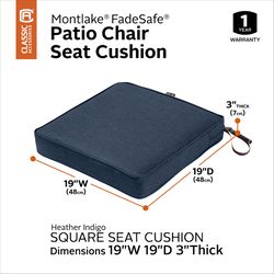 Classic Accessories Montlake Blue Polyester Seat Cushion 3 in. H X 19 in. W X 19 in. L