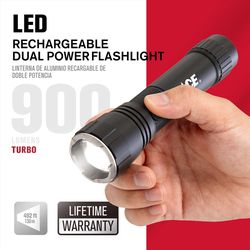 Ace 900 lm Black LED Rechargeable Rechargeable Flashlight 18650 Battery