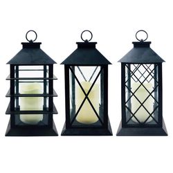 Alpine 11 in. Glass/Plastic Black/White LED Candle Lantern