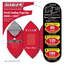 Diablo 3 in. L X 1-1/8 in. W 80/120/180 Grit Aluminum Oxide Detail Sanding Fingertips 15 pk