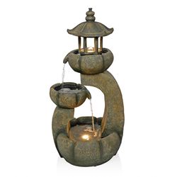 Alpine Polystone Assorted 32 in. H Pavilion Fountain with LED Light