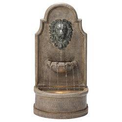 Glitzhome Polyresin/Stone Gray 31.75 in. H Faux Granite Lion Head Outdoor Fountain
