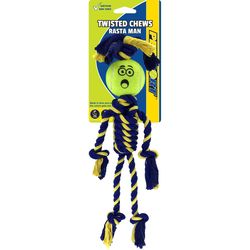 Petsport Twisted Chews For Dog Blue/Yellow Cotton Braided Rasta Man Rope with Tennis Ball Dog Toy 1