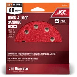 Ace 5 in. Aluminum Oxide Hook and Loop Sanding Disc 80 Grit Medium 5 pk