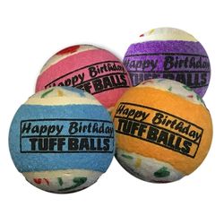 Petsport For Dog Assorted Polyster/Rubber Jr. Happy Birthday Tennis Balls 4 pk