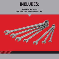 CRAFTSMAN OVERDRIVE 6 Point Metric Wrench Set 7 pc