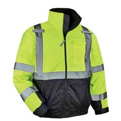 Ergodyne GloWear XXL Long Sleeve Unisex Hooded Bomber Jacket Lime