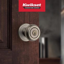 Kwikset SmartKey Juno Antique Brass Entry Lockset KW1 1-3/4 in.