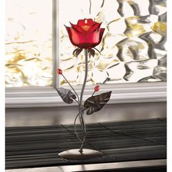 Gallery of Light 12.5 in. H X 5 in. L Red Rose Glass/Iron Decorative Candle Holder