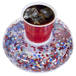 PoolCandy Multicolored PVC Inflatable Stars & Stripes Glitter Drink Float