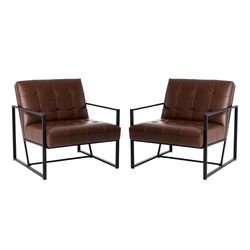 Glitzhome Brown Faux Leather Accent Arm Chair 2 pk