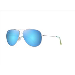 Maui Jim Hauoli Sunglasses Unisex Shiny Silver w/Blue/Green Frame Blue Hawaii Lens Polarized