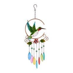 Zingz & Thingz Multi-color Glass/Iron 22 in. Leaves and Hummingbird Wind Chime