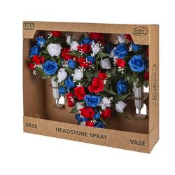 Gerson Memorial Rose Vase and Headstone 3 pc