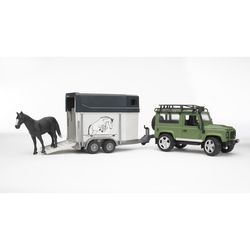 Bruder Land Rover Defender Truck with Horse Trailer Toy Multicolored