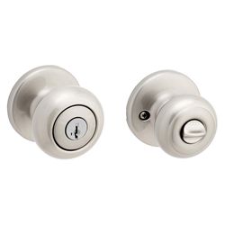 Kwikset SmartKey Security Satin Nickel Entry Knob KW1 2-3/4 in.