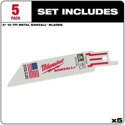 Milwaukee Sawzall 4 in. Bi-Metal Double Duty Upgrade Reciprocating Saw Blade 10 TPI 5 pk