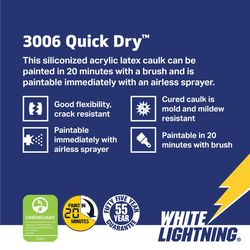 White Lightning 3006 Quick Dry White Siliconized Acrylic Latex Caulk 10 oz
