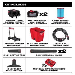 Milwaukee M18 FUEL 0930-22HD 12 gal Cordless Wet/Dry Vacuum Kit Kit (Battery & Charger) 36 V 4.25 HP