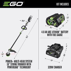 EGO Power+ Multi-Head System Carbon Fiber MST1603 16 in. 56 V Battery String Trimmer Kit (Battery & CHARGER) W/ 4.0AH BATTERY