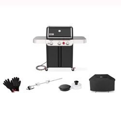 Weber Genesis E-325 NG Grill Bundle: Grill, Cover, Rotisserie, Burger Kit, Gloves