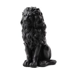 Glitzhome Fiberglass/MGO Black 20.75 in. Sitting Lion Garden Statue