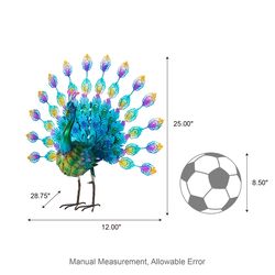 Glitzhome Multicolored Metal 25 in. H X 12 in. L X 29 in. W Peacock Tail Spread Outdoor Decoration