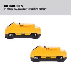 DeWalt 20V MAX DCB230-2 3 Ah Lithium-Ion Compact Battery 2 pc
