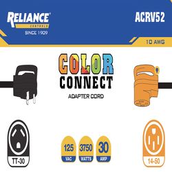 Reliance Controls Color Connect 10/3 SJTW 120 V 12 in. L Adapter Cord