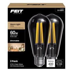 Feit ST19 E26 (Medium) Filament LED Bulb Warm Candle Light 60 Watt Equivalence 2 pk