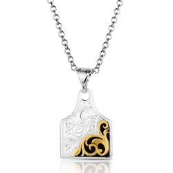 Montana Silversmiths Women's Rural Route Cow Tag Necklace Brass