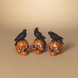 Gerson 6 in. Pumpkin Skull with Crow Fall Decor