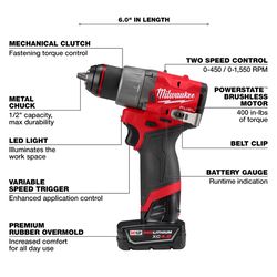 Milwaukee M12 FUEL Drill Kit with 3/8 inch Ratchet Bundle