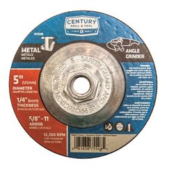 Century Drill & Tool 5 in. D X 5/8-11 in. X 1/4 in. thick Metal Grinding Wheel 1 pc
