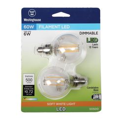 Westinghouse G16.5 E12 (Candelabra) Light Bulb Warm White 60 Watt Equivalence 2 pk