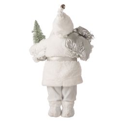 Glitzhome White Santa with Faux Fur Suit Figurine 18 in.