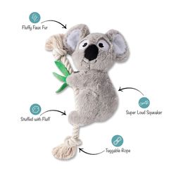 Pet Shop by Fringe Studio Gray Plush Koala Dog Toy 1 pk