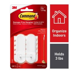 3M Command Medium Plastic Wire Hooks 3.16 in. L 2 pk