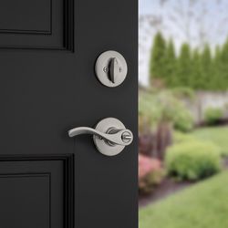 Kwikset Balboa SmartKey Security Traditional Satin Nickel Entry Lever and Deadbolt Set KW1 1-3/4 in.