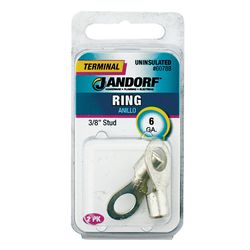 Jandorf 6 Ga. Uninsulated Wire Ring Terminal Silver 2 pk