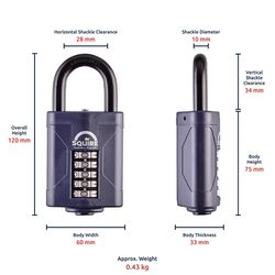 Squire 4.72 in. H X 2.36 in. W X 1.30 in. L Hardened Steel 5-Dial Combination Padlock