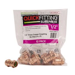 QuickFitting 1/2 in. Press in. Press in. Copper Coupling without Stop 10 pk