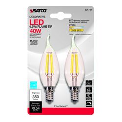 Satco . CA10 E12 (Candelabra) LED Bulb Warm White 40 Watt Equivalence 2 pk