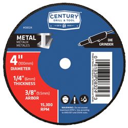 Century Drill & Tool 4 in. D X 3/8 in. X 1/4 in. thick A24R Grinding Wheel 1 pc