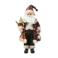 Glitzhome Multicolored Faux Fur Christmas Woodland Santa/Porcelain Face Figurine 18 in.