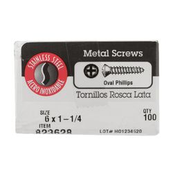 HILLMAN No. 6 Ga. X 1-1/4 in. L Phillips Oval Head Sheet Metal Screws 100 pk