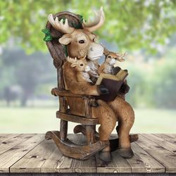 Exhart WindyWings Multicolored Resin 12.5 in. H X 8 in. L X 6.5 in. W Moose Family Reading Story Sta