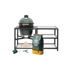 Big Green Egg 18.25 in. Large EGG Package with Modular Nest and Side Table with SS Inserts Charcoal