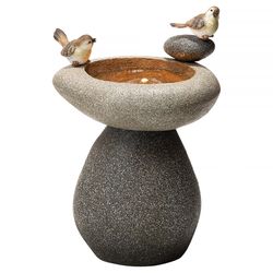 Glitzhome Polyresin Gray 20.75 in. H Birdbath Outdoor Fountain