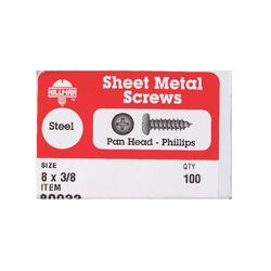 HILLMAN No. 8 Ga. X 3/8 in. L Phillips Pan Head Sheet Metal Screws 100 pk